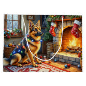 Belgian Shepherd Fireplace with Christmas Lights Große Geschenktüte (Rückseite)