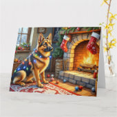 Belgian Shepherd Fireplace with Christmas Lights Karte (Gelbe Blume)