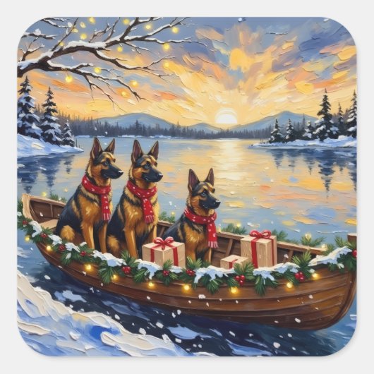 Belgian Shepherd Tervuren Christmas Boat Holiday Quadratischer Aufkleber (Vorderseite)