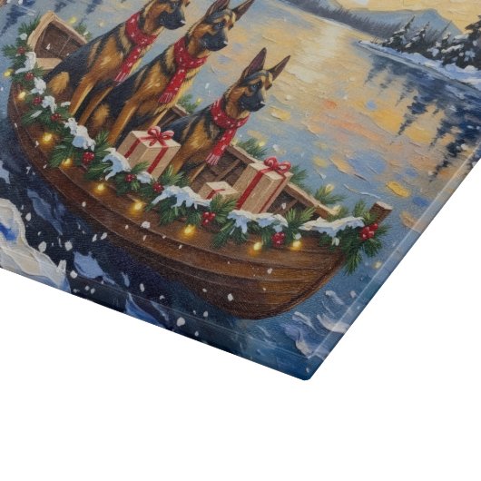Belgian Shepherd Tervuren Christmas Boat Holiday Schneidebrett (Ecke)
