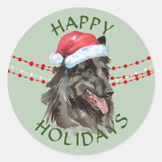 Belgian Tervuren Santa Hat Happy Holidays Classic Runder Aufkleber (Vorderseite)