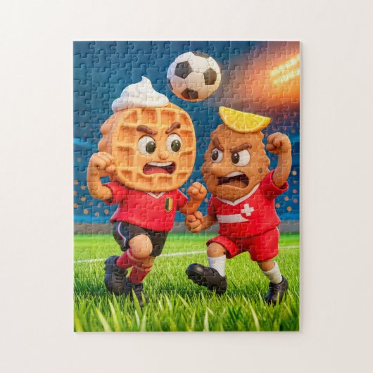 Belgian waffle versus Austrian schnitzel soccer du Puzzle (Vertikal)