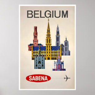Belgien Architektur Kunst Vintage Reiseplakat Poster