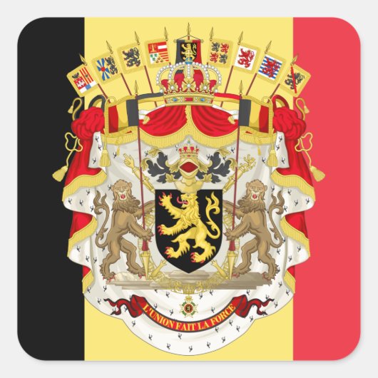 Belgien Flag & COA Quadratischer Aufkleber (Vorderseite)