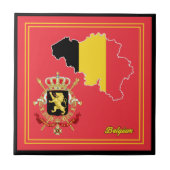 Belgien Flag Map & Emblem Tile Fliese (Vorderseite)