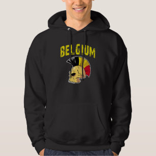 Belgien Flag Mohawk Skull National Team Support Hoodie