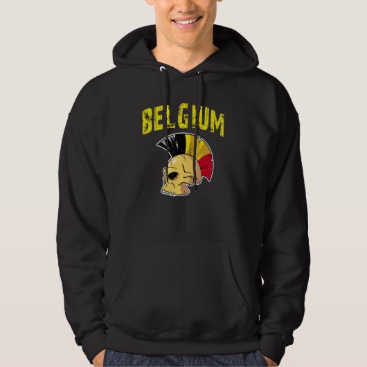 Belgien Flag Mohawk Skull National Team Support Hoodie (Vorderseite)