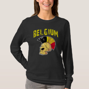 Belgien Flag Mohawk Skull National Team Support T-Shirt