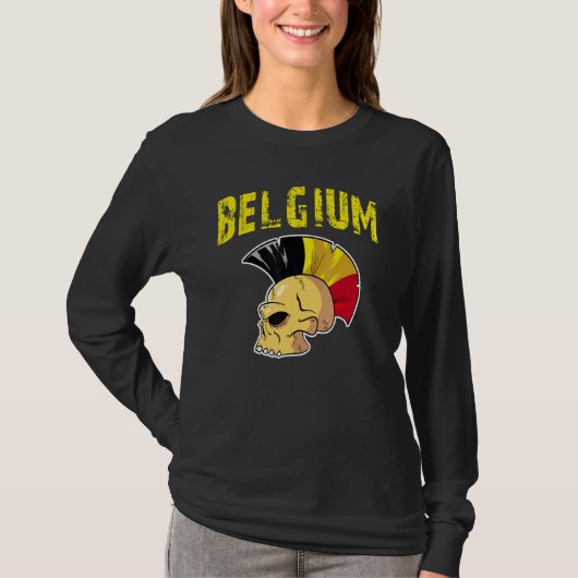 Belgien Flag Mohawk Skull National Team Support T-Shirt (Vorderseite)