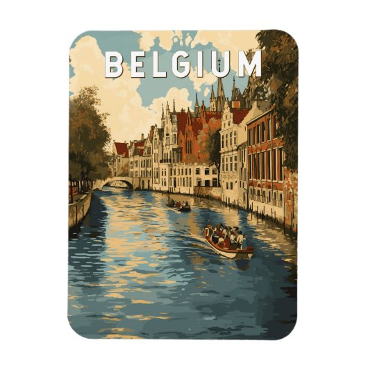 Belgien Illustration Travel Art Vintag Magnet (Vertikal)