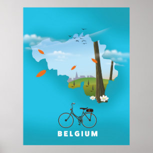 Belgien Karte Reiseplakat drucken. Poster