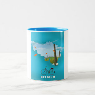 Belgien Karte Reiseplakat drucken. Zweifarbige Tasse