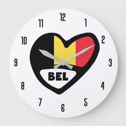 Belgien Ländercode BEL België Flaggenherz Große Wanduhr (Vorderseite)