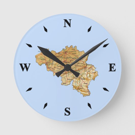 Belgien Map Clock Runde Wanduhr (Vorderseite)