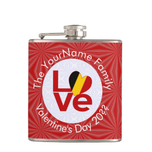 Belgien Rot LOVE Flag Personalisiert  Flachmann