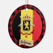 Belgien, rotes Büffel, karierte und belgische Flag Keramik Ornament (Links)