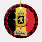 Belgien, rotes Büffel, karierte und belgische Flag Keramik Ornament (Hinten)