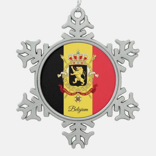 Belgien - Schneeflocke, belgische Flagge Schneeflocken Zinn-Ornament (Vorderseite)