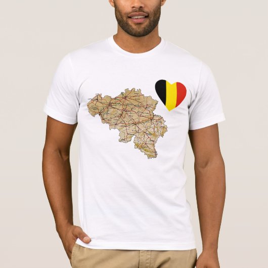 Belgien T - Shirt Flag Herz und Karte (Vorderseite)