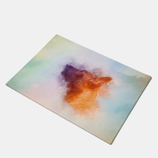 Belgier Malinois Welpen-Malerei - Mechelaar Fußmatte (Schrägansicht)