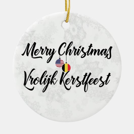 Belgisch-amerikanische Bilingual Holiday Dekoratio Keramikornament (Vorne)
