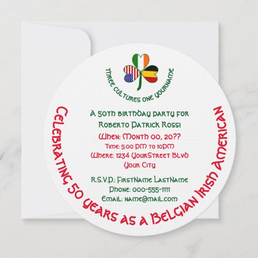 Belgisch Irisches USA Kleeblatt Personalisiert Geb Einladung (Vorderseite)