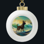 Belgisch Malinoi Beach Surfmalerei Keramik Kugel-Ornament<br><div class="desc">Tauchen Sie ein in die spielerische Welt des Kaninchen-Abenteuers mit diesem faszinierenden Bild. Ein gepflegter Hund geht zu den Wellen und reitet geschickt auf einem sonnengeküssten Strand. Das lebendige Kunstwerk vereint wunderbar das Wesentliche der Erregung am Strand, während der Hund furchtlos auf den Wellen reitet und den Geist von Spaß...</div>
