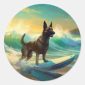 Belgisch Malinoi Beach Surfmalerei Runder Aufkleber (Vorderseite)