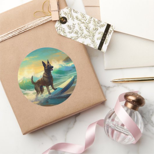 Belgisch Malinoi Beach Surfmalerei Runder Aufkleber (Schenken)