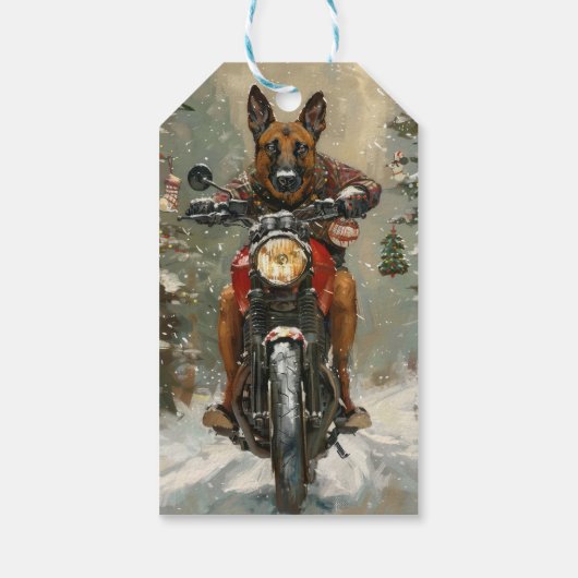 Belgisch Malinoi Dog Riding Motorrad Weihnachten Geschenkanhänger (Rückseite)