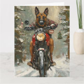 Belgisch Malinoi Dog Riding Motorrad Weihnachten Karte (Vorderseite)