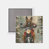 Belgisch Malinoi Dog Riding Motorrad Weihnachten Magnet (Vorderseite/Rückseite)