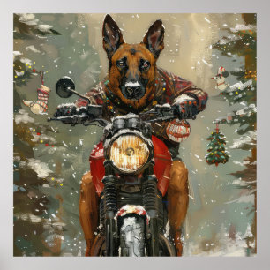 Belgisch Malinoi Dog Riding Motorrad Weihnachten Poster