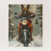 Belgisch Malinoi Dog Riding Motorrad Weihnachten Puzzle (Vertikal)