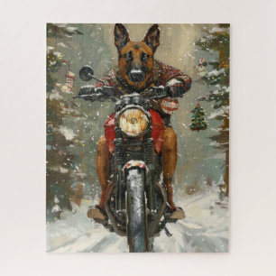 Belgisch Malinoi Dog Riding Motorrad Weihnachten Puzzle