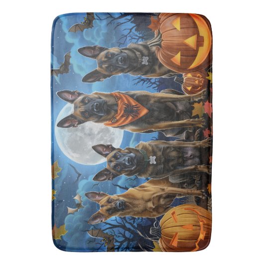 Belgisch Malinoi Halloween Spooky Badematte (Vorderseite Vertikal)