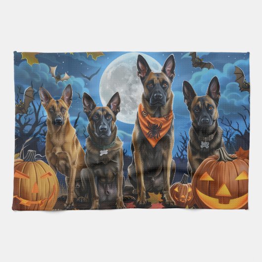 Belgisch Malinoi Halloween Spooky Geschirrtuch (Horizontal)