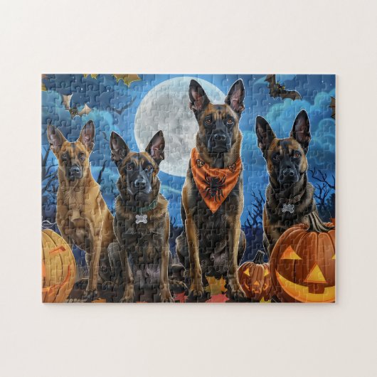 Belgisch Malinoi Halloween Spooky Puzzle (Horizontal)