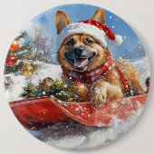Belgisch Malinoi in Sledge Let it Snow Christmas Button (Vorderseite)