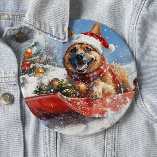 Belgisch Malinoi in Sledge Let it Snow Christmas Button (Beispiel)