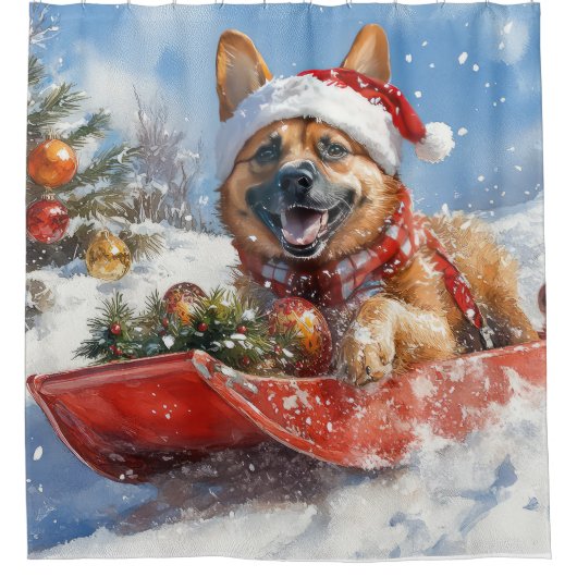 Belgisch Malinoi in Sledge Let it Snow Christmas Duschvorhang (Vorderseite)