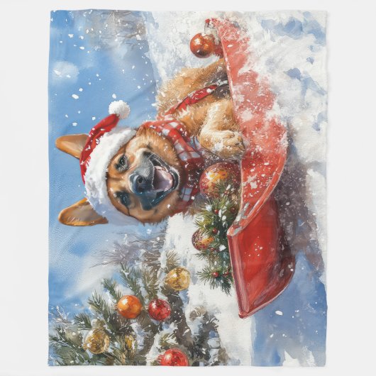 Belgisch Malinoi in Sledge Let it Snow Christmas Fleecedecke (Vorderseite)