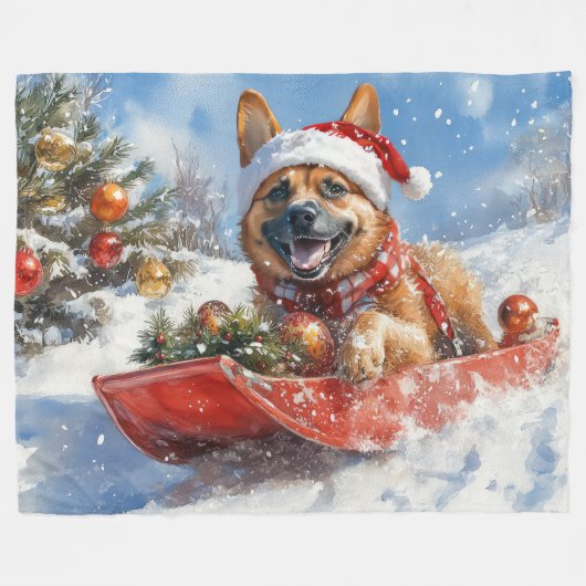 Belgisch Malinoi in Sledge Let it Snow Christmas Fleecedecke (Vorderseite (Horizontal))