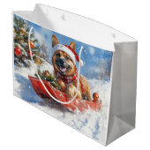 Belgisch Malinoi in Sledge Let it Snow Christmas Große Geschenktüte (Rückseite Schrägansicht)