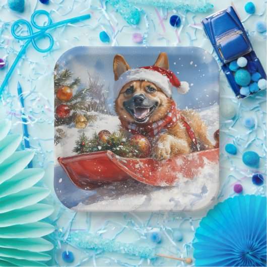 Belgisch Malinoi in Sledge Let it Snow Christmas Pappteller (Party)