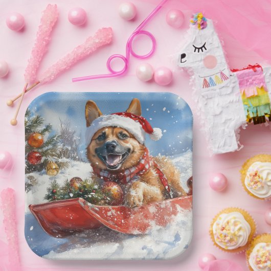 Belgisch Malinoi in Sledge Let it Snow Christmas Pappteller (Party)