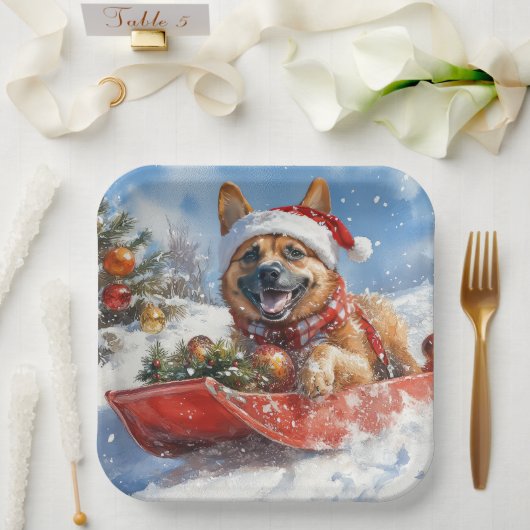 Belgisch Malinoi in Sledge Let it Snow Christmas Pappteller (Hochzeit)