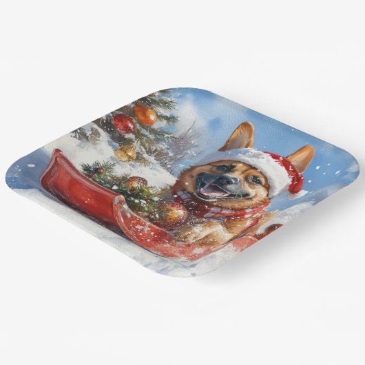 Belgisch Malinoi in Sledge Let it Snow Christmas Pappteller (Gewinkelt)