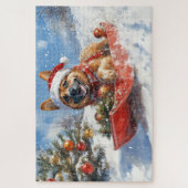 Belgisch Malinoi in Sledge Let it Snow Christmas Puzzle (Vertikal)