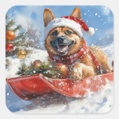 Belgisch Malinoi in Sledge Let it Snow Christmas Quadratischer Aufkleber (Vorderseite)